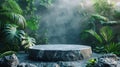 Summer Podium with Greenery and Abstract Rocks - 3D Render for Product Presentations Royalty Free Stock Photo