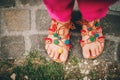 Summer pom pom sandals shoes Royalty Free Stock Photo