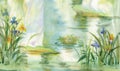 Summer pond watercolor illustration vector Royalty Free Stock Photo