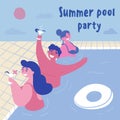 Swimming pool cocktail party. Women and men. Royalty Free Stock Photo