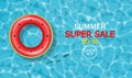 Summer pool and life ring Vector realistic. Commercial banner sale template. 3d detailed water backgrounds