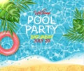 Summer pool and life ring Vector realistic. Commercial banner sale template. 3d detailed water backgrounds