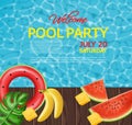 Summer pool and life ring Vector realistic. Commercial banner sale template. 3d detailed water backgrounds