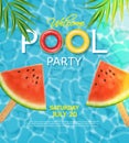 Summer pool and life ring Vector realistic. Commercial banner sale template. 3d detailed water backgrounds