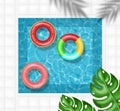 Summer pool and life ring Vector realistic. Commercial banner sale template. 3d detailed water backgrounds