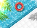 Summer pool and life ring Vector realistic. Commercial banner sale template. 3d detailed water backgrounds