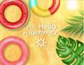 Summer pool and life ring Vector realistic. Commercial banner sale template. 3d detailed water backgrounds