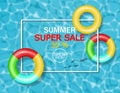 Summer pool and lifering Vector realistic. Commercial banner sale template. 3d detailed water backgrounds