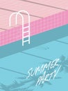 Summer pool party invitation flyer, poster, template, banner with retro swimming pool and steps. Royalty Free Stock Photo