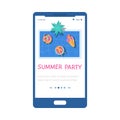 Summer pool party onboarding start screen interface, flat vector illustration. Royalty Free Stock Photo