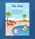 Summer Pool Party Poster Template Cartoon Background Vector Illustration Royalty Free Stock Photo