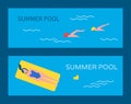 Summertime Pool Posters Set Vector Illustration