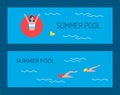 Summer Pool Posters and Text Vector Illustration