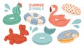 Summer pool rubber ring set. Set of swim rings on white background. Inflatable rubber toy for water and beach. Royalty Free Stock Photo