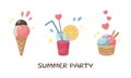 Summer popular food Set. Cute summer icons collection. Summertime elements. Vector illustration Royalty Free Stock Photo