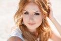 Summer portrait of beautiful red-haired woman. Royalty Free Stock Photo