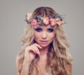 Summer Portrait of Beautiful Woman Fashion Model wearing Flowers Royalty Free Stock Photo