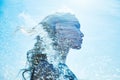 Summer portrait of a girl in blue sea waves. Beautiful blonde on the background of the sea, summer vacation at sea. mysterious