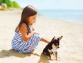 Summer portrait little girl with dog sitting together Royalty Free Stock Photo