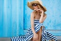 Summer portrait of a woman in a straw hat Royalty Free Stock Photo