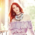Summer portrait of young boho style woman outdoor shot Royalty Free Stock Photo