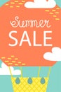 Summer postcard with air baloon. Vector cartoon illustration. Vacations Royalty Free Stock Photo