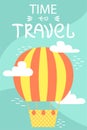 Summer postcard with air baloon. Vector cartoon illustration. Vacations Royalty Free Stock Photo