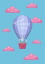 Summer postcard with balloon and pink clouds Royalty Free Stock Photo