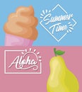 summer poster with cupcake and pear