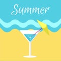 Summer Poster with Martini Glass on Beach Vector Royalty Free Stock Photo
