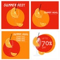 Summer poster set for advertising, discount, concept of hot evaporating prices, vector