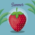 summer poster with strawberry and leafs