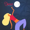 Woman character dancing in a modern flat style