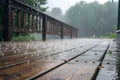Summer rain on deck - generated by ai Royalty Free Stock Photo