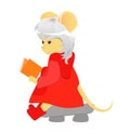 Isolated ÃÂartoon rat in a red raincoat with a book in her hands. Year of the rat. Chinese horoscope. Beauty mouse.