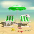 Summer. Recliners and Beach umbrella. Sea Royalty Free Stock Photo