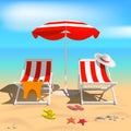 Summer. Recliners and Beach umbrella. Royalty Free Stock Photo