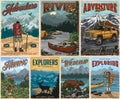 Summer recreation colorful vintage posters