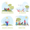 Summer Recreation Flat Vector Illustrations Set