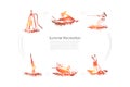 Summer recreation - flyboarding, water skiing, paddle boarding, sailing, jet ski vector concept set Royalty Free Stock Photo