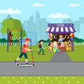 Summer Recreation in Park Flat Vector Illustration