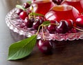 Summer refreshing dessert - red berries jelly with cherries