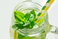 Summer refreshing detox cocktail. Water with lemon, mint and ice. Royalty Free Stock Photo