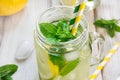 Summer refreshing detox cocktail. Water with lemon, mint and ice. Royalty Free Stock Photo