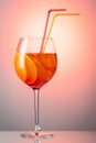 Summer refreshing faintly alcoholic cocktail Aperol spritz in a