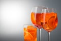 Summer refreshing faintly alcoholic cocktail Aperol spritz in a