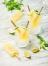 Summer refreshing lemonade popsicles with lime and mint Royalty Free Stock Photo