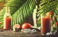 Summer refreshing low alcohol cocktail with vodka, orange juice, bloody orange and ice. Hot day at the beach bar. Selective focus Royalty Free Stock Photo