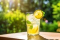 Summer Refreshment: Dewy Glass of Lemonade with Fresh Lemon Slice