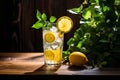 Summer Refreshment: Dewy Glass of Lemonade with Fresh Lemon Slice